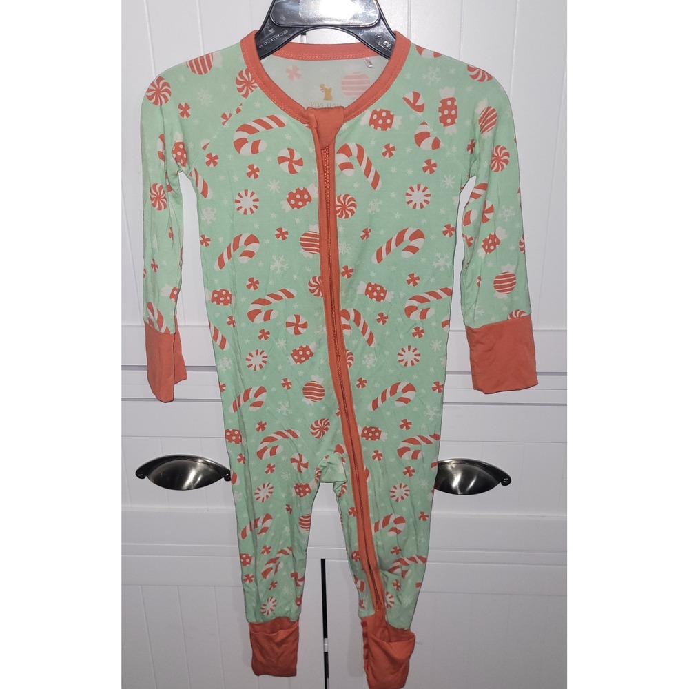 Kiki + Lulu Bamboo Candy Cane Peppermint Footless Sleeper Mint Orange 6-12M